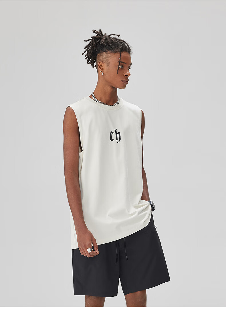 CHINISM CH Men's Vest, American-Style Pure Cotton, Casual High Street Wear, Loose-Fitting Letter Print, Breathable Sleeveless Top, CD2222T1021 23