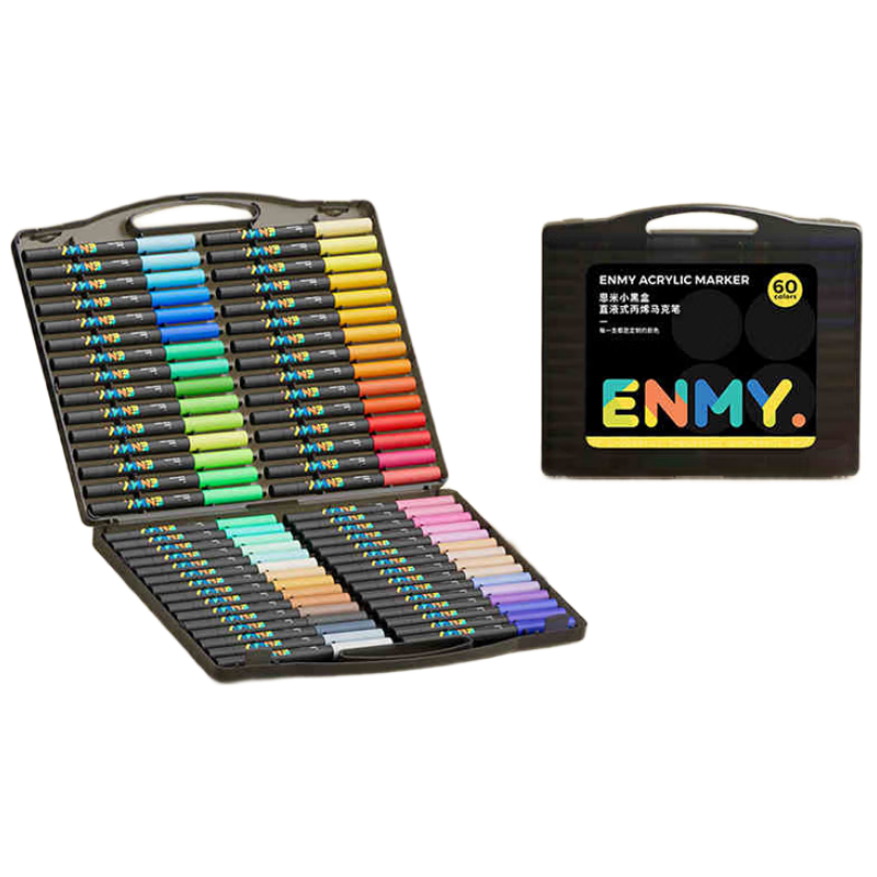 Enmi Enmy60 Colorful Mini Black Box Direct Liquid Acrylic Markers, Soft Tip, Controllable Ink, Washable, Colored, for Primary School Students' Art And Education, High Coverage Watercolor Pens, Birthday Gift for Childre