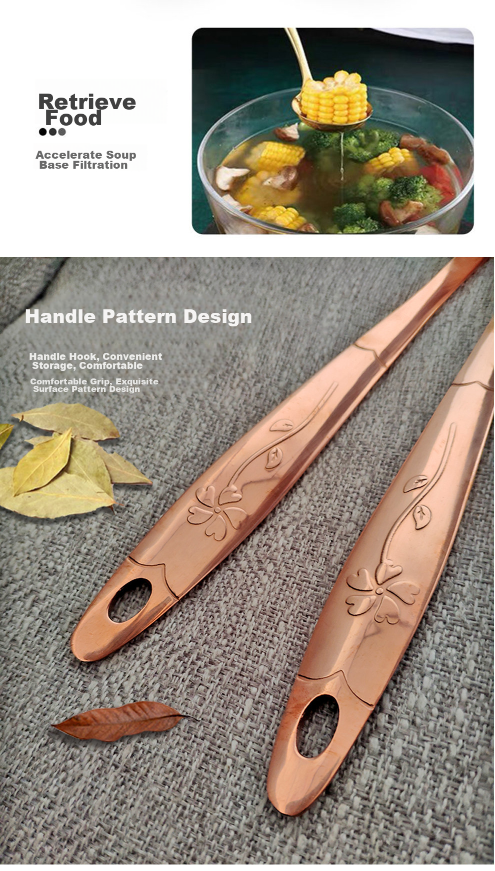 Guoyiyuan Purple Copper Handmade Thickened Kitchen Utensils Tableware Copper Hot Pot Special Soup Ladle Strainer Spoon Purple Copper Spoon Carved Desig 6