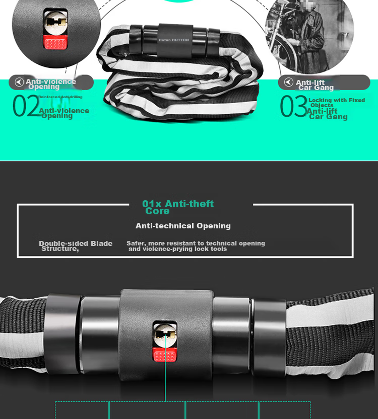HOTUN Chain Lock, Bicycle Lock, Anti-Theft Portable Lock for Mountain Bikes, Electric Bikes And Motorcycles, HDHL-08 Classic Model 5