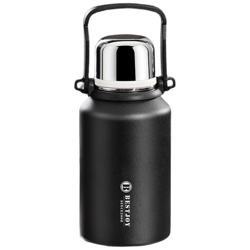 FUGURNG BESTJOY Insulated Mug, Cold Cup, Stainless Steel Large Capacity Water Bottle, Sports Portable Handle Cup for Men And Women, Black, 1500ml