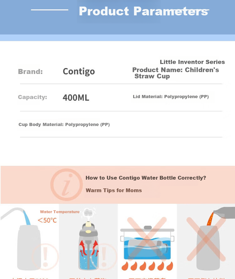 Contigo Kangdike Children's Straw Water Bottle with Air Release And Anti-Spill Design, 420ml, Rabbit Playground HBC-GIZ248VP+ 10