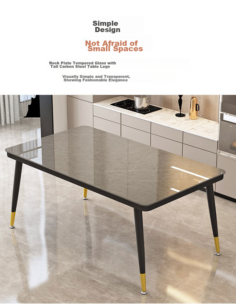 Fanshe Dining Table Set for Home Use, Suitable for 4-6 People, Rock Slab Pattern Glass Table with Chairs for Small Apartments 4