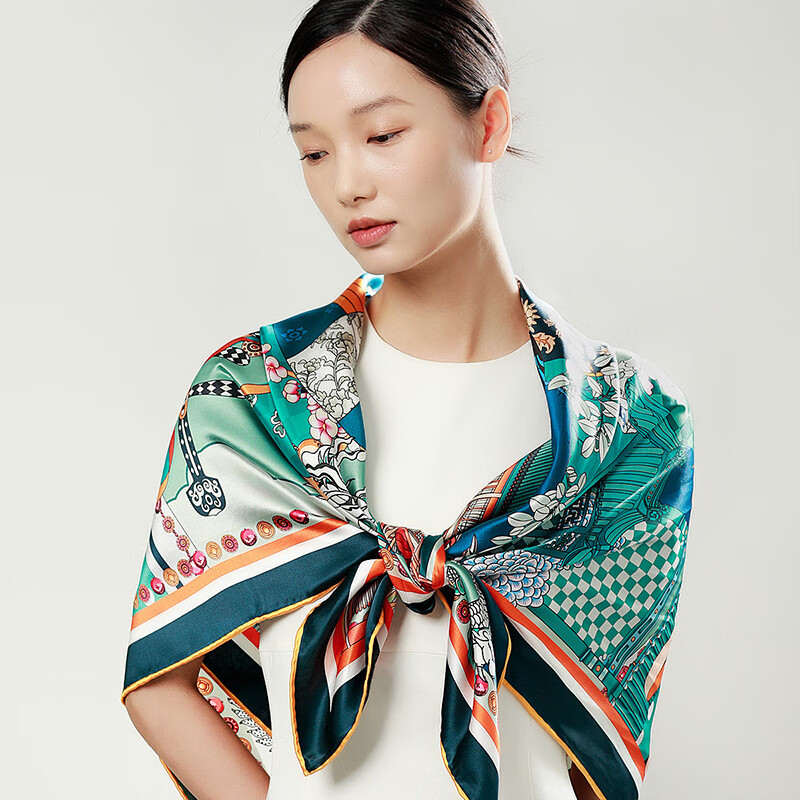 Sijie [Handmade Rolled Edge] Heavyweight 19-Meter Pure Silk Large Square Scarf, Mulberry Silk High-End Silk Shawl, Mid-Autumn Festival Gift