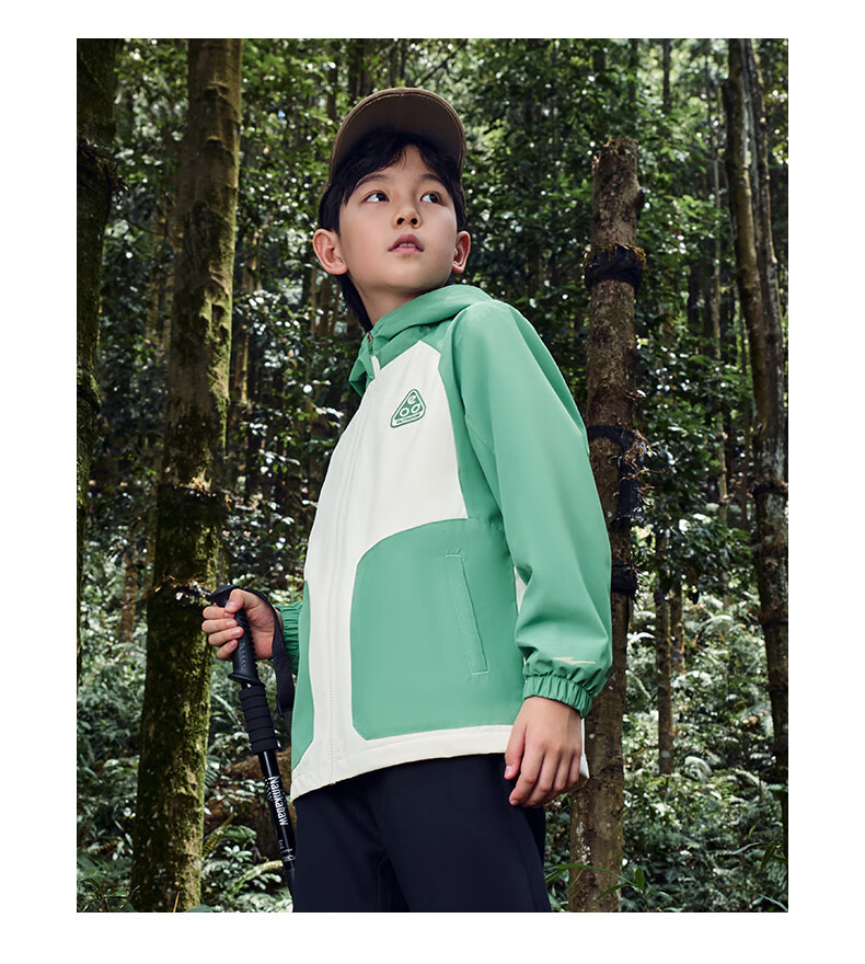 ERKE Children's Outerwear for Older Kids, Fall 2024 New Thick Windbreaker in Rock Green, Size 140 16
