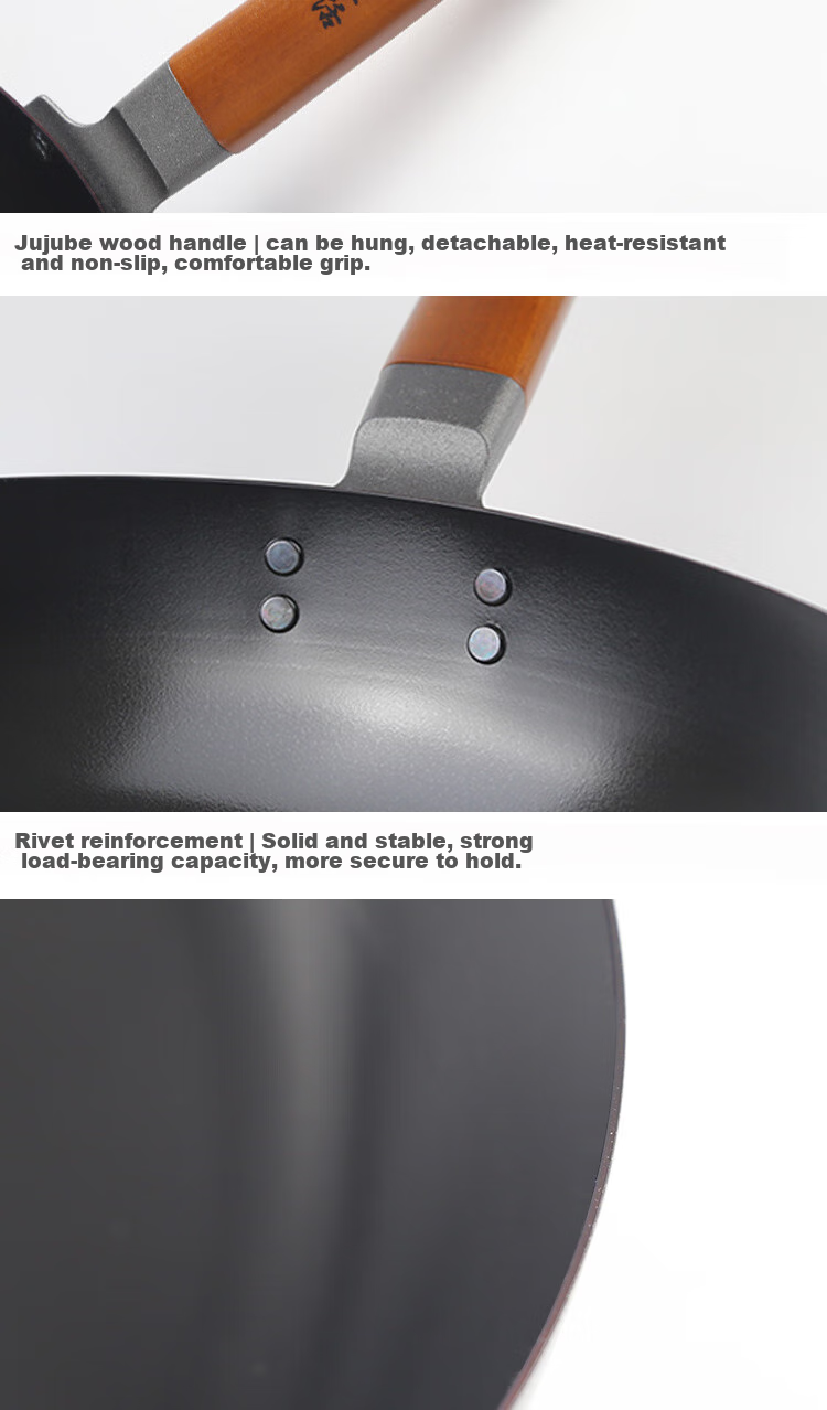 Pearl Life Non-Coated Iron Wok, Household Flat-Bottom Cooking Pan, Lightweight Healthy Non-Stick Cookware, Double-Sided Concave Deep Frying Pa 9