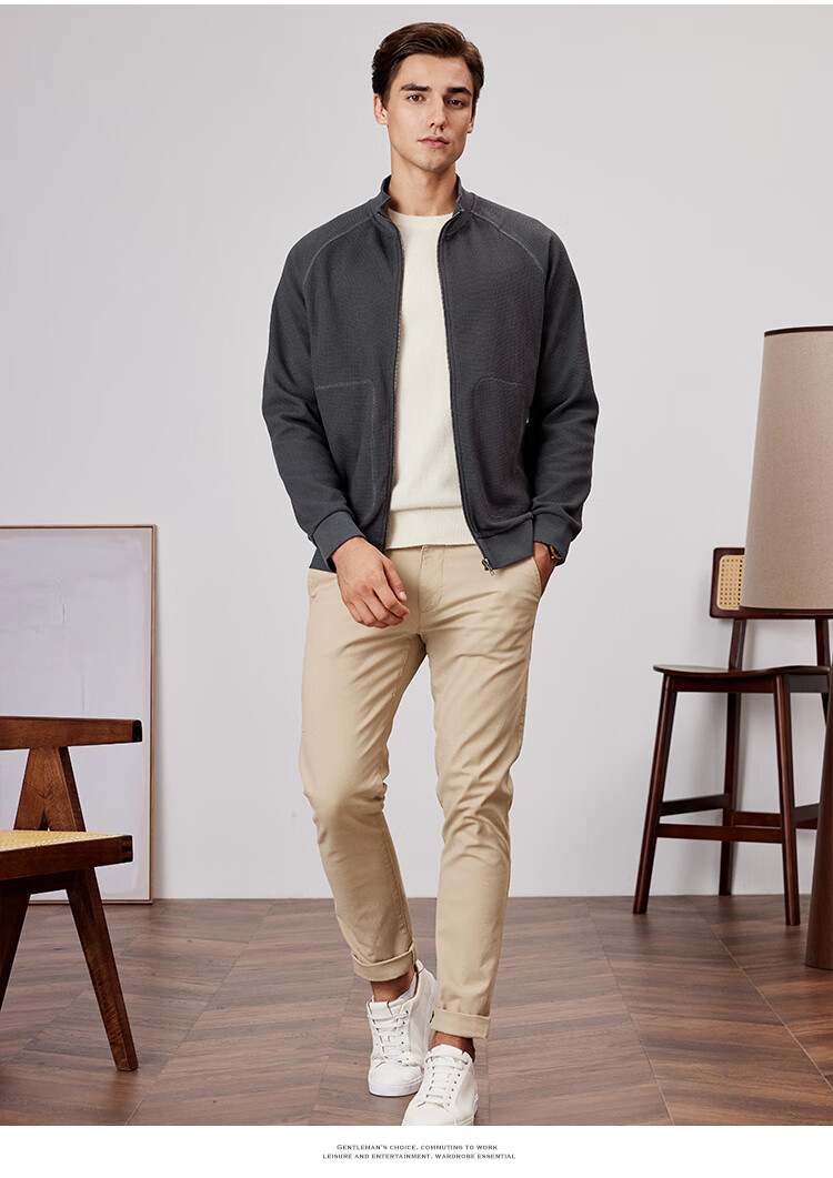 FIRS Waffle Texture Jacket for Men, Thickened Stand Collar Business Commute Skin-Friendly Soft Coat for Spring And Autum 4