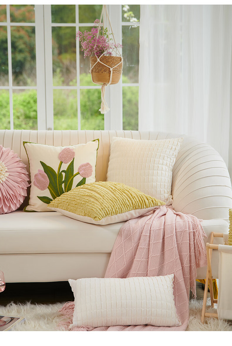 AVIVI Sofa Cushion, Bed Pillow, Car Lumbar Support, Office Backrest Cover with Pillow Core, 45*45 Tulip Patter 8