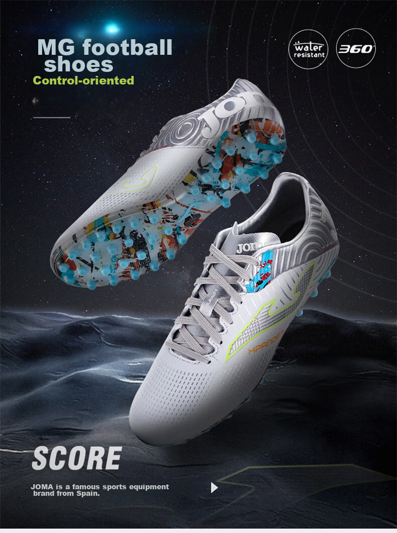 JOMA Spanish Soccer Cleats for Men, Adults And Youth, FG Long Studs, Non-Slip, Wear-Resistant, Professional Football Training Shoes, White And Silver, Size 43 1
