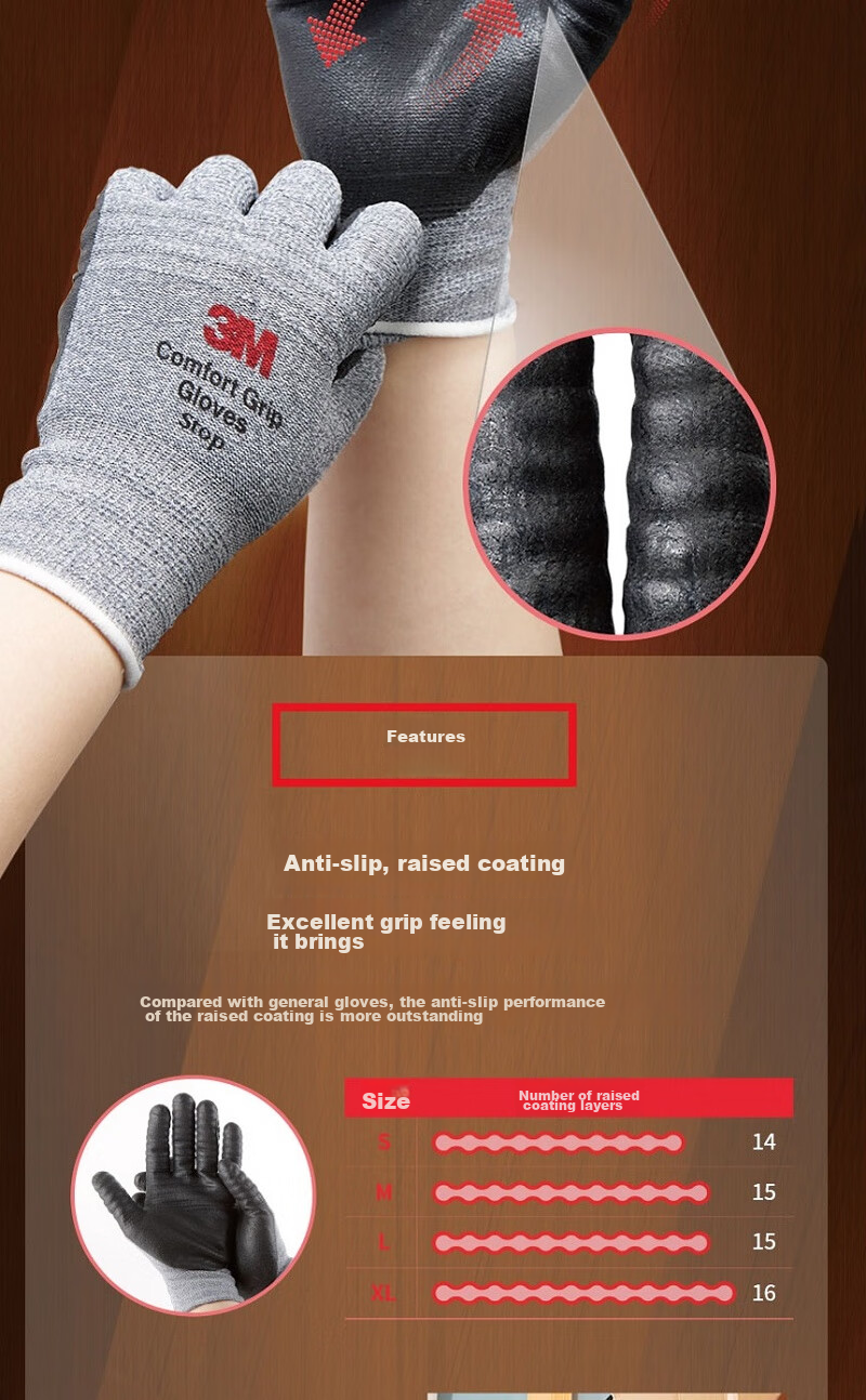 3M Touchscreen Gloves, Compatible with Touchscreen Phones, Industrial Labor Maintenance Non-Slip Adhesive Nitrile Coated Wear-Resistant, Universal Breathable [Touchscreen Type L Size] 12