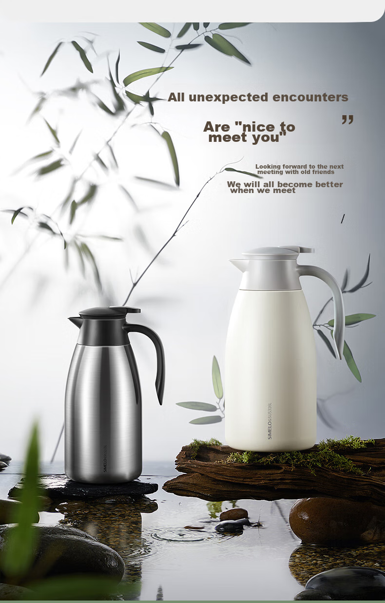 SIMELO Insulated Thermos, Large Capacity Household Use, 316 Stainless Steel Inner Liner, Hot Water Kettle, Warm Water Bottle, Thermos Flask, 2.0L, Yingbin Elegant White 9