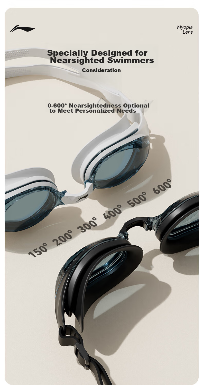 Li-Ning Swimming Goggles, Waterproof And Anti-Fog, High-Definition Swim Glasses for Men And Women, Non-Prescription Swimming Goggles, Model 2596, Black, -3.00 Diopters 4