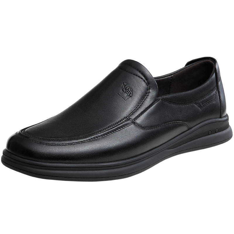 CAMEL Business Casual Shoes, Middle-Aged Men's Cowhide Slip-On Loafers, A132287560-1, Black, Size 40