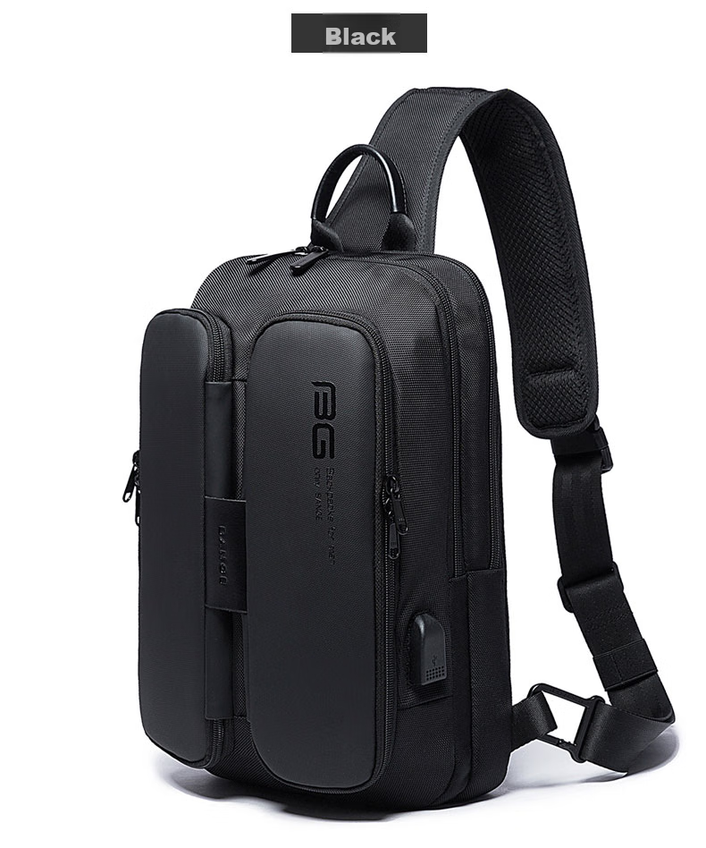 Bange Chest Bag for Men, Travel Shoulder Bag, Business Casual, Multi-Compartment, Large Capacity, Versatile, 11-Inch Tablet Crossbody Bag, Black 13