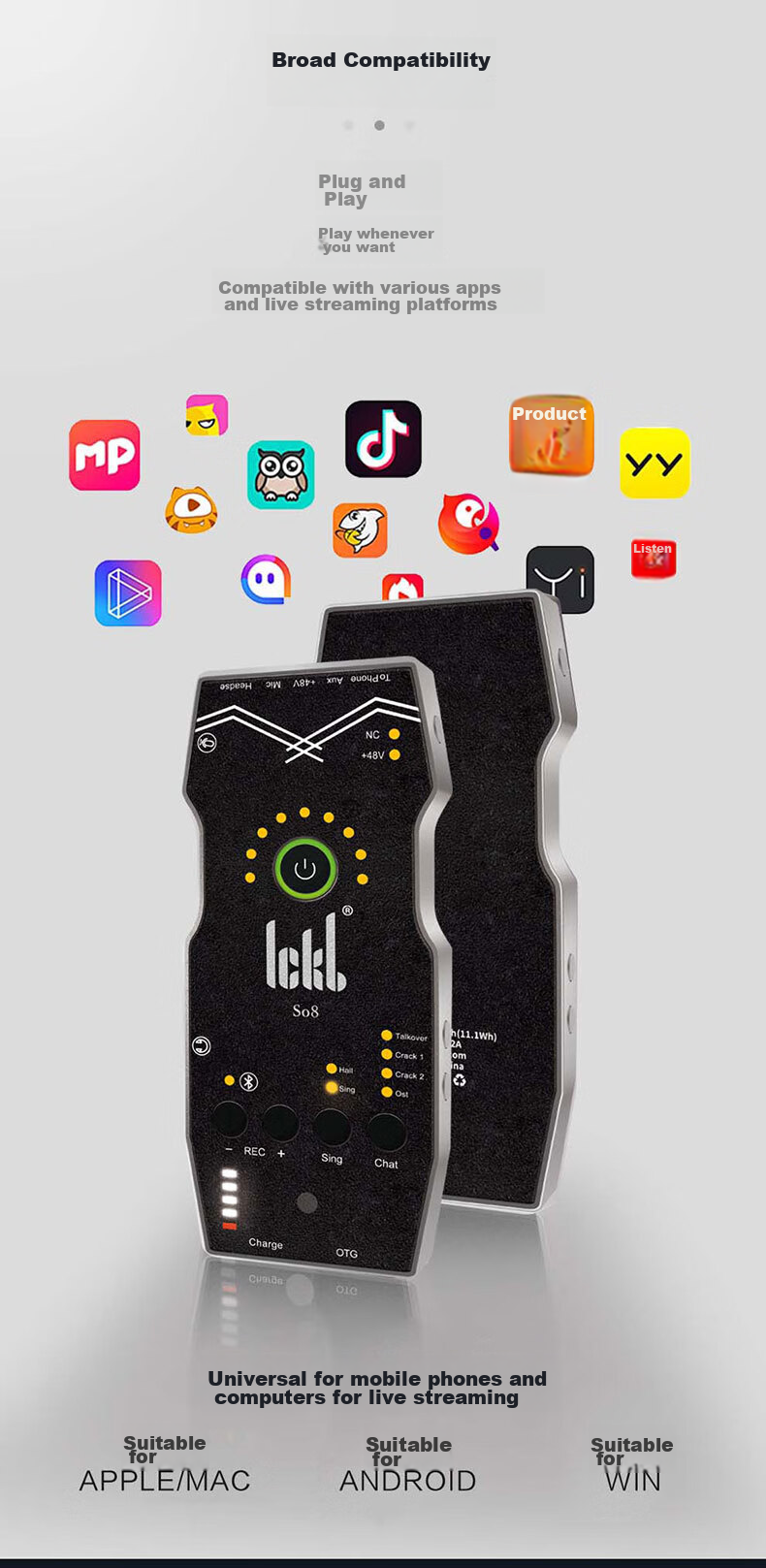Ickb DBS Sound Card, Paul Capacitor Microphone Set, Mobile Phone Live Streaming, Computer Douyin Kuaishou Universal Host Singing, Quanmin K Song Recording, Live Streaming Equipment Complete Set with Microphones 15