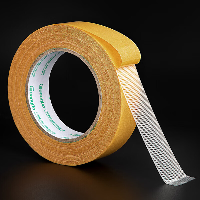 GuangBo Mesh Strong Double-Sided Cloth Tape 30mm x 20m x 280μm Beige 1 Roll, Couplets Adhesive Carpet Stage Windproof High Adhesion Residue-Free Fixing S45263