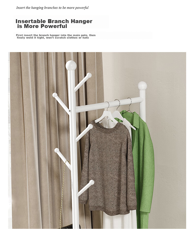 Yicainianhua Floor-Standing Clothes Drying Rack, Indoor Bedroom Simple Drying Pole, Coat And Hat Stand, Thickened Steel Pipe Drying Rack, 2166 16