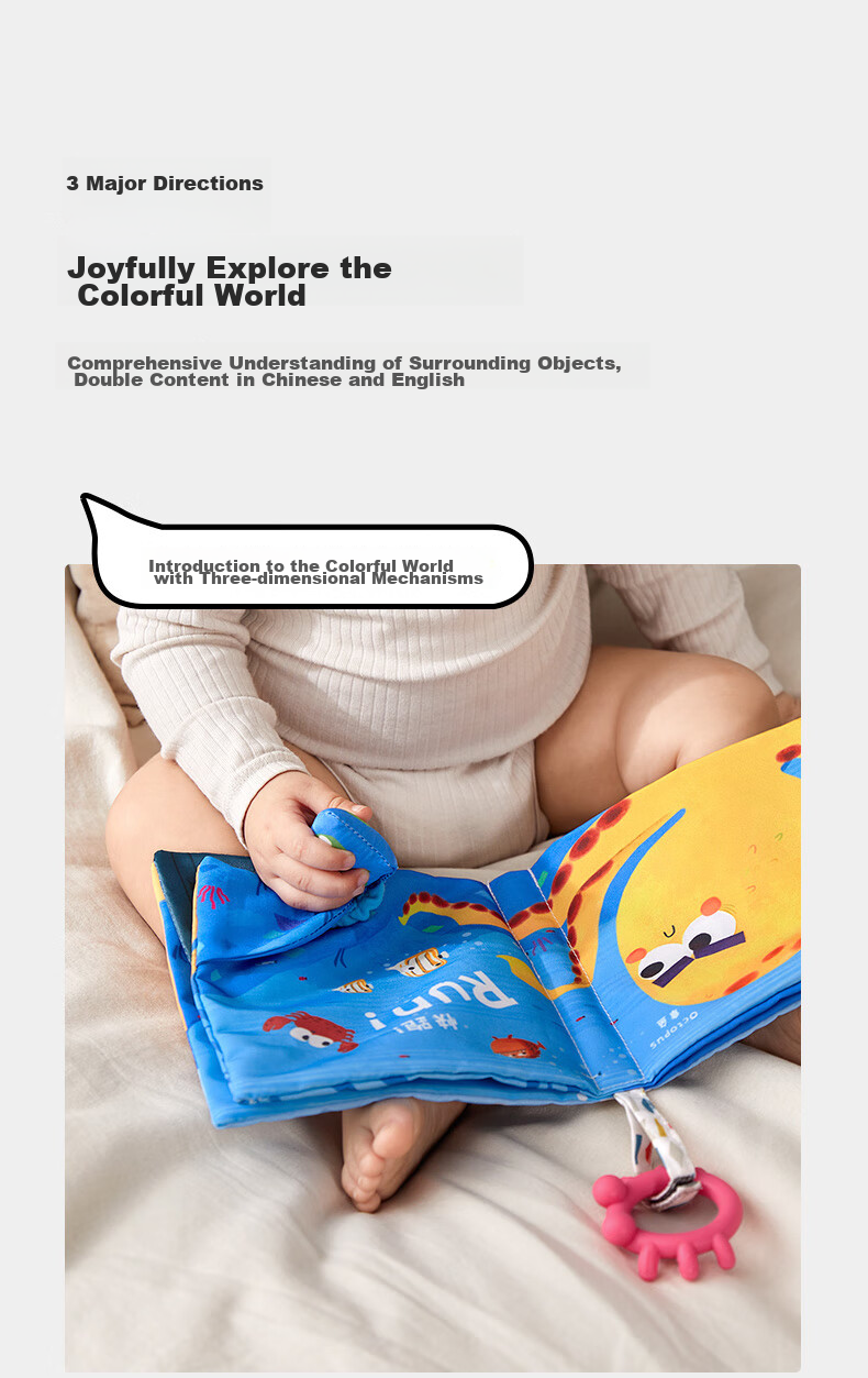 Babycare Baby Cloth Book, 3D Cognitive Tear-Resistant, for 6-12 Months, Parent-Child Interactive Toy - Advanced Level 5