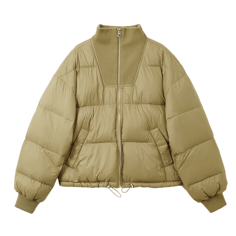 Dme [Tade Xie Er Xing] Winter Stand-Collar 90% Duck Down Outdoor Long-Sleeve down Jacket for Women, Short Style, Deep Khaki, L