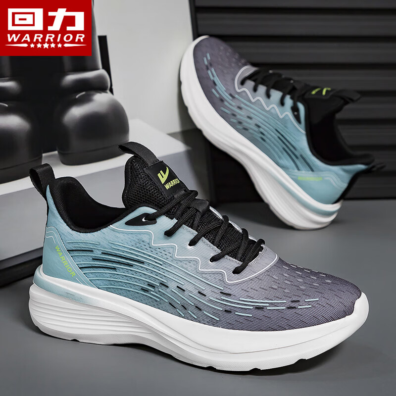 Warrior Men's Sports Shoes 2026 Summer New Soft Sole Lightweight Trendy Running Shoes Black Light Blue Size 39 (245mm)