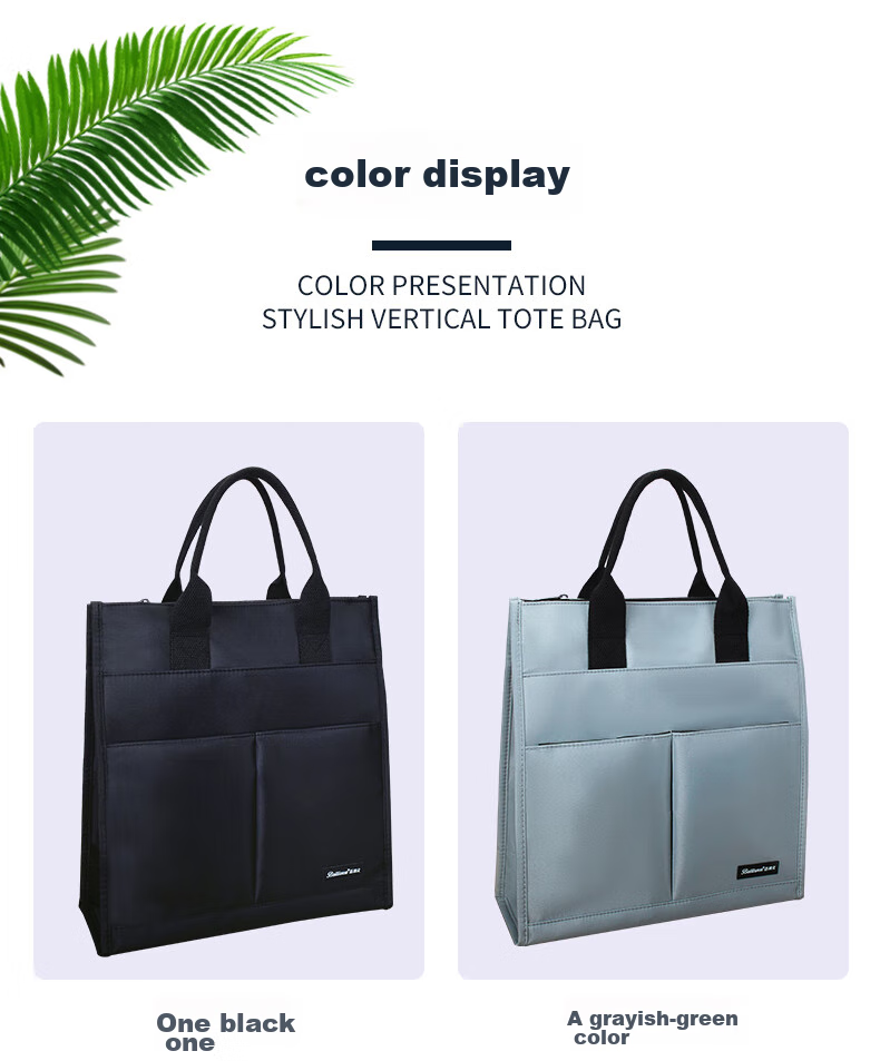 Bailiwen BX1014 Gray-Green Stylish Vertical Handbag, Student Tutoring Bag, Class Package, Handheld Schoolbag, Art Bag, Tutoring Class Book Carrier, Briefcase, Document Bag 2