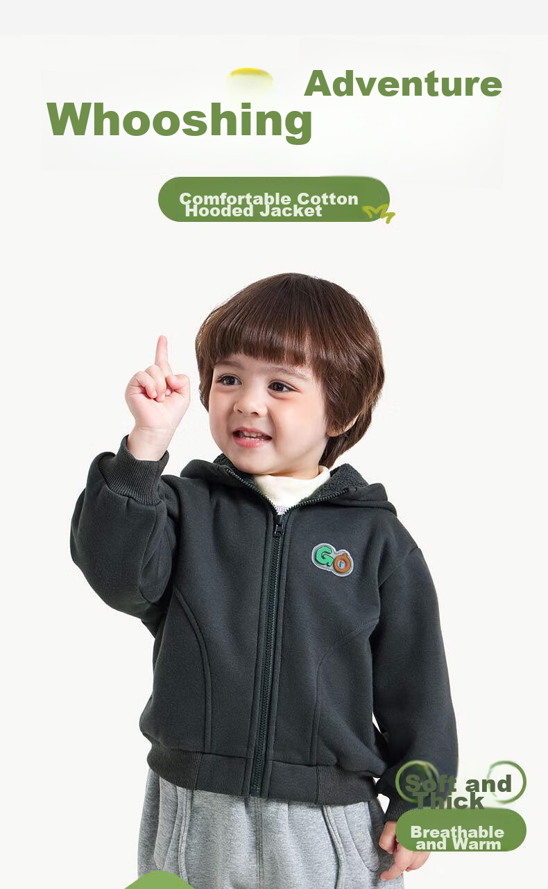 Ciciibear [One-Piece Fleece] Boys' Fleece-Lined Jacket, Children's New Style Baby Hoodie, Autumn And Winter Outdoor Warm Outerwear 1