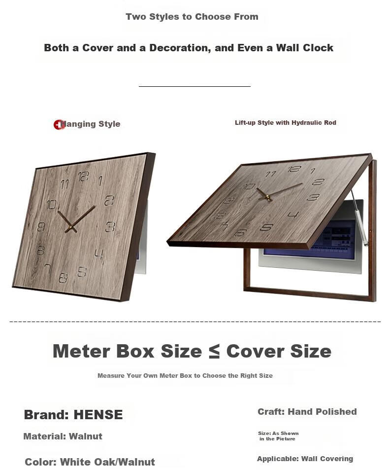 Hense Electric Meter Box Decorative Wall Clock, Living Room Power Switch Cover, Distribution Box Concealment Clock, Quartz Clock HW363 Large Size 61.5cm 8