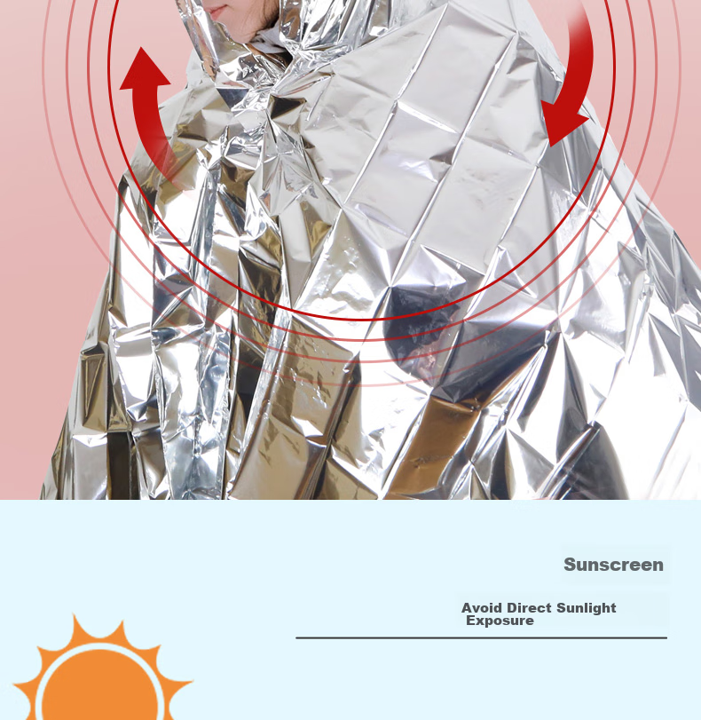 JAJALIN Emergency Blanket, Thermal Blanket, Outdoor Hiking Camping Survival Blanket, Silver Sun Protection PET Multi-Purpose Aluminum Foil Thermal Emergency Blanket 4