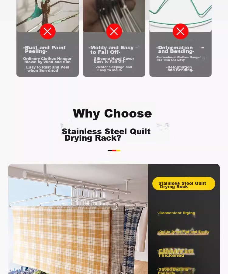 Guangduola Stainless Steel Clothes Hangers for Drying Bedsheets And Quilts, Solid Extended Large Size Windproof Hangers, Pack of 2 3