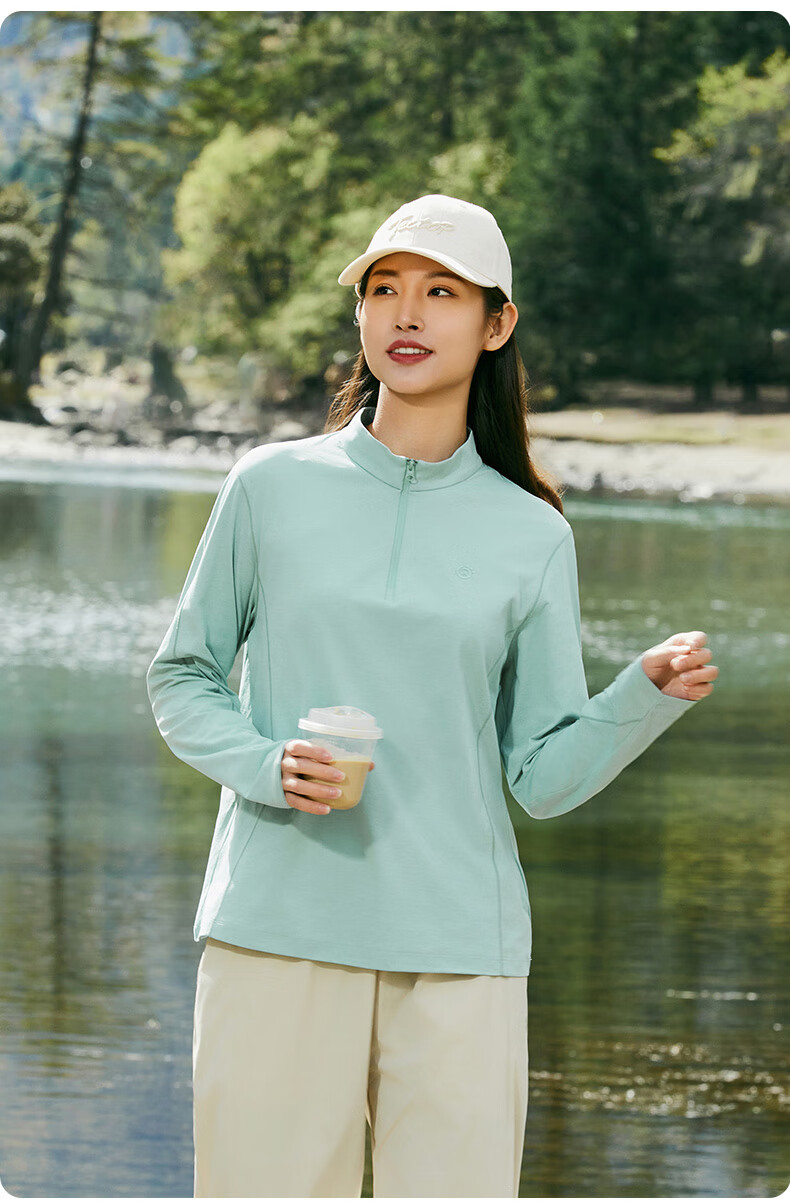 TECTOP Couple's Long-Sleeve Top, Lightweight Round Neck Sports Breathable T-Shirt, 2422140TX Women's Blue Hibiscus, Size M 6