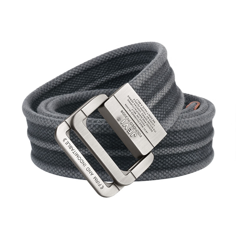 JEVI Men's Casual Leather Belt Outdoor Fashion Double Ring Buckle Canvas Waistband Korean Style Pure Cotton Pants Belt for Young Men and Students 3