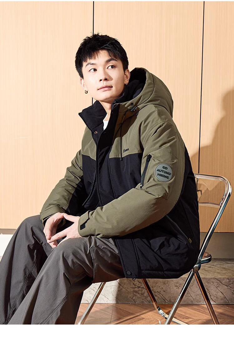 TonLion 2024 Men's Workwear Letter Embroidery Patchwork Hooded Cotton Jacket, Gray Lake Green, L 2