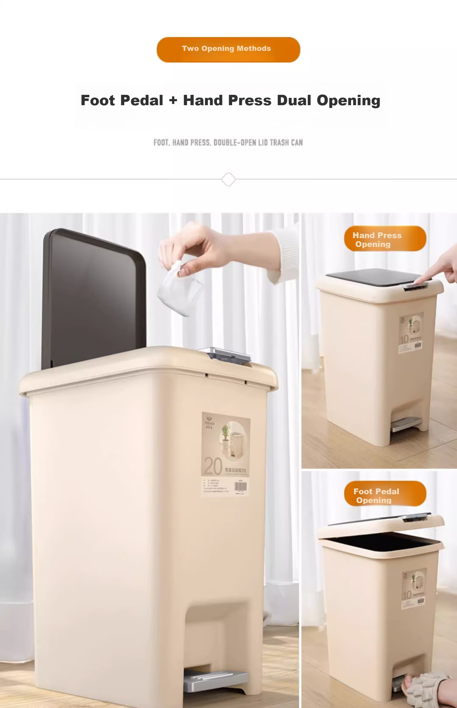 Jieshibao 20L Large Press-Covered Slim Trash Can for Bathroom, Kitchen, Bedroom, Living Room, Popular Household Bin 6