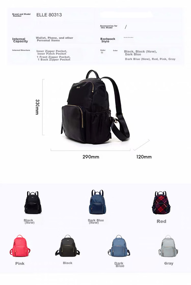 ELLE New Women's Bag, Large Capacity Travel Backpack, Sports Schoolbag for Middle And High School Students, Birthday Gift, 80313 Black 2