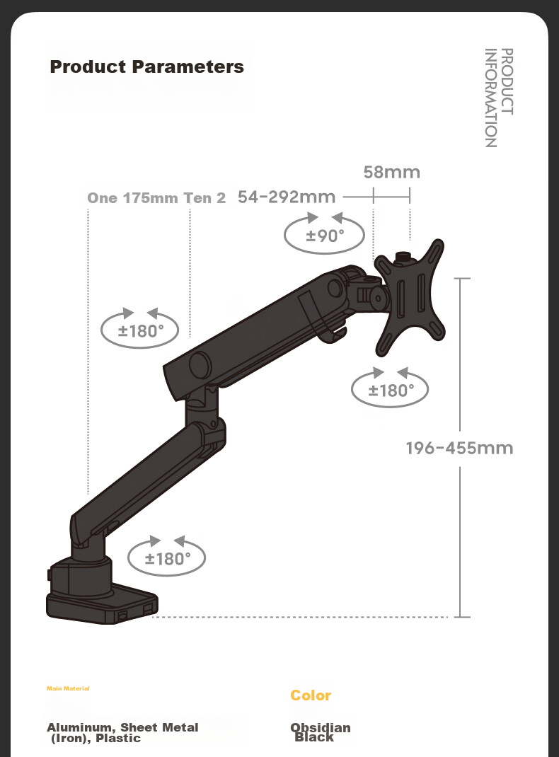 Brateck Beihu Monitor Stand, Mechanical Arm, Computer Desk Clamp Base, Heavy-Duty Screen Riser E500 Black 17-40 Inch, Suspended Arm 16