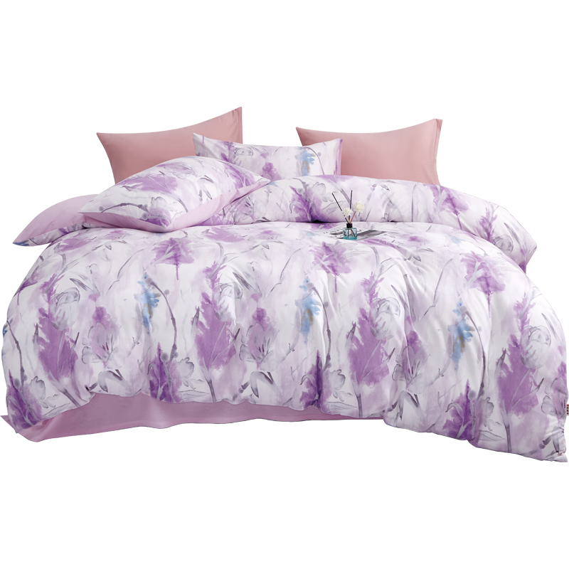 Hengyuanxiang All-Cotton Four-Piece Set, Class A Knitted Nai Tei Cotton, 100% Pure Cotton Bedding Set, Mo Lan (Purple), 2.2*2.4m