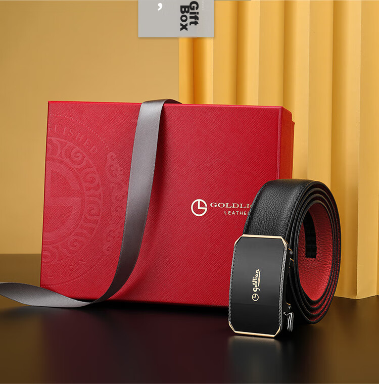 Goldlion Men's Belt, Top-Grain Leather, Automatic Buckle, Red Waistband Gift Box, Zodiac Year Trouser Belt, Birthday Gift 6