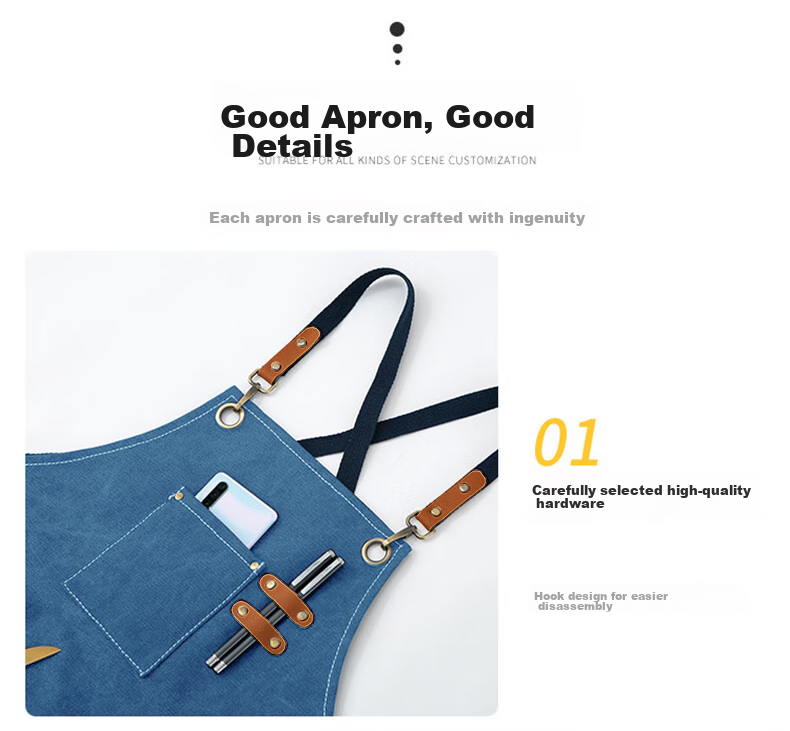 Canjiangjun Fashion Home Apron, Stain-Resistant And Oil-Proof Canvas, Thickened And Wear-Resistant, for Restaurant, Hairdresser, Bubble Tea Shop Work Uniform, Blue 6