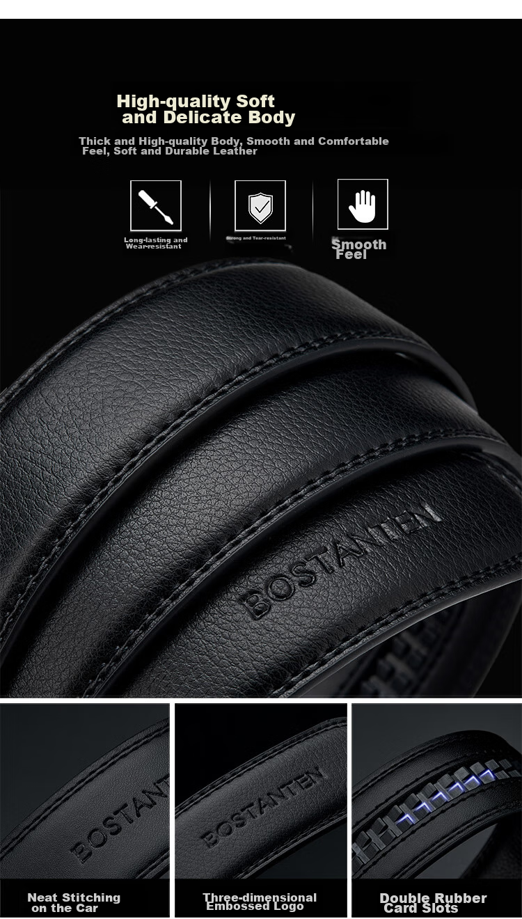 BOSTANTEN BOSTANTEN Men's Leather Belt with Automatic Buckle, Trendy Formal Waistband, Birthday Gift 6