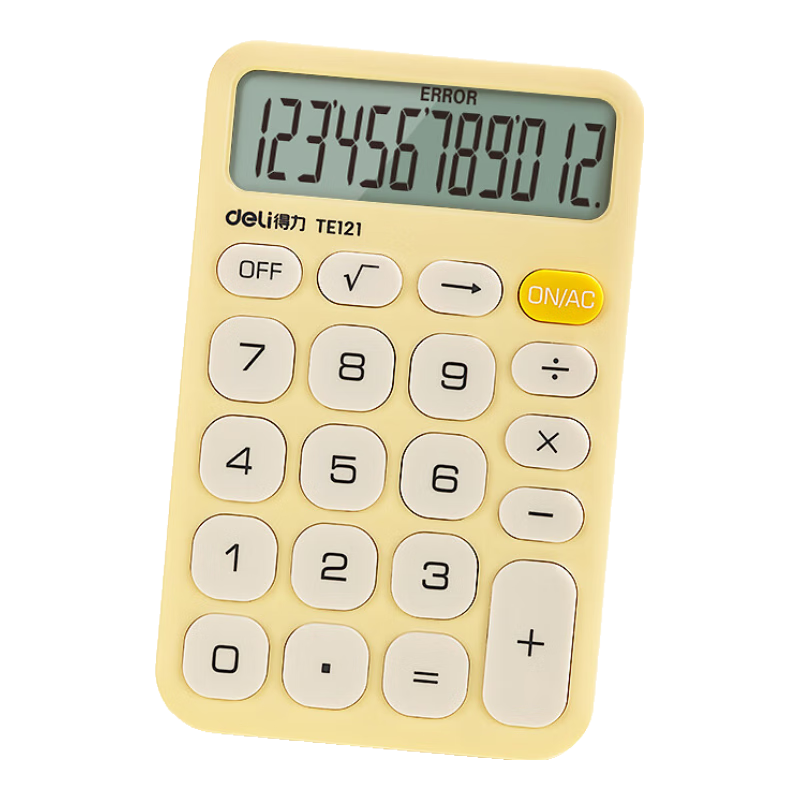 Deli Slim Portable Calculator, 12-Digit Display Financial/personal Calculator for Children, Office/study Supplies, TE121 Yellow