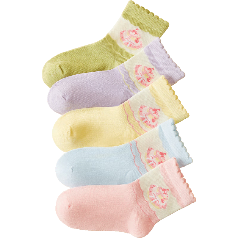 DEESHA [7A Antibacterial, Five Pairs] Girls' Socks, All-Season Seamless Comfortable Baby Cotton Socks, Breathable And Anti-Pilling