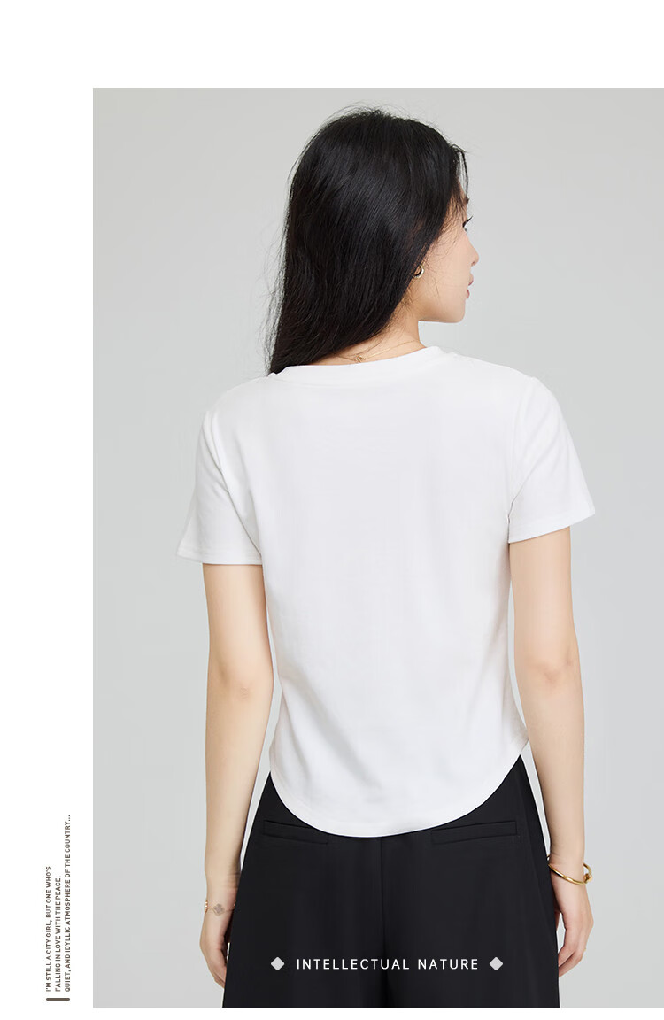 TUCANO Women's Regular Shoulder Short Sleeve T-Shirt, Summer Round Neck with Irregular Hem Design, Slim Fit Inner Layer Top, White, 2XL 9