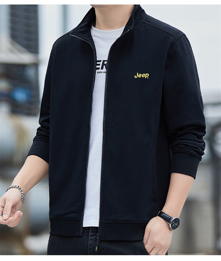 JEEP Men's Sweatshirt, Casual Cardigan Jacket for Spring And Autumn, Loose-Fitting Stand-Collar Top, Men's Clothing, Black, 4XL 11