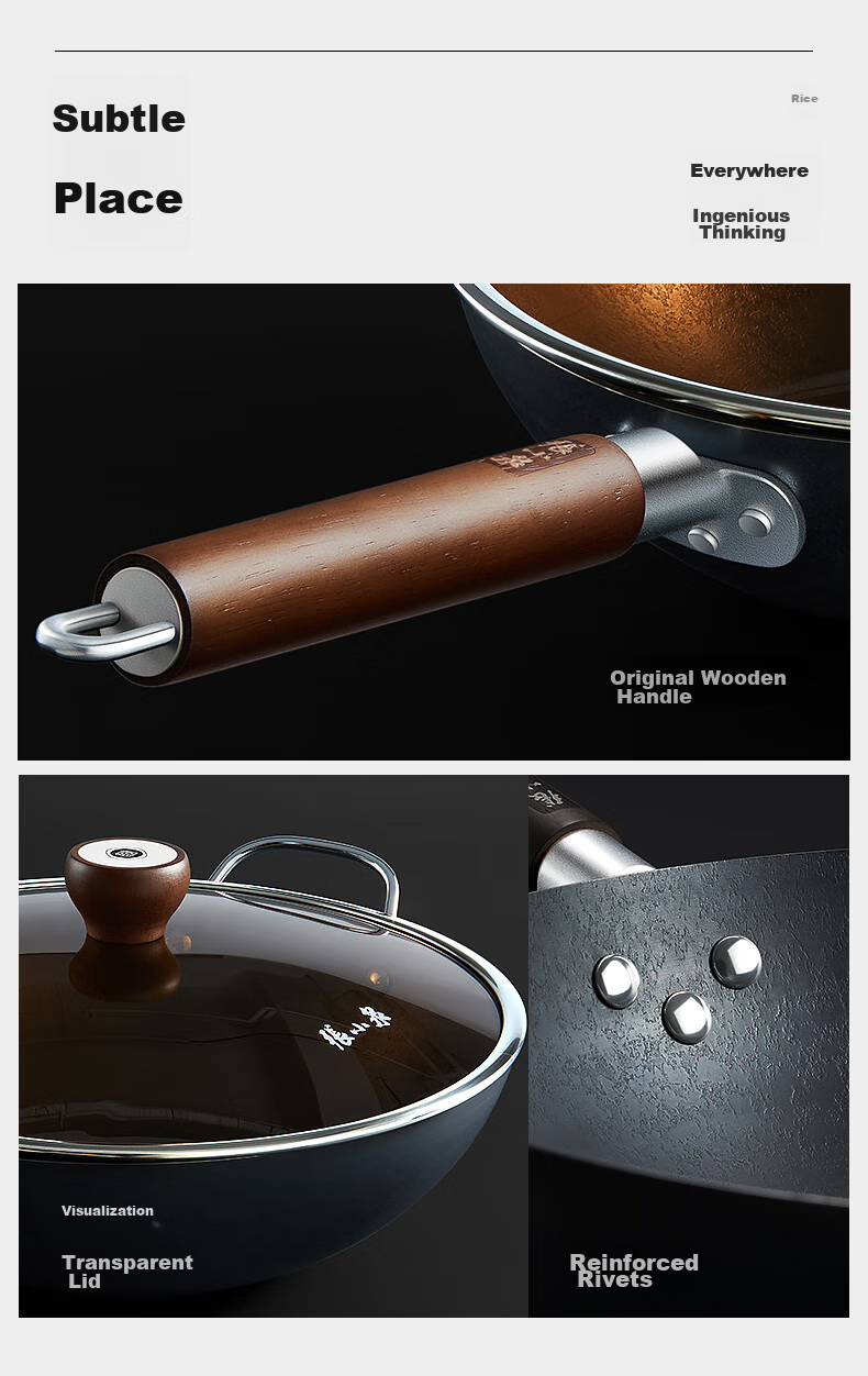 Zhangxiaoquan Snowflake Pattern Black Diamond Similar Style Non-Coated All-Purpose Anti-Scalding Wok Iron Pan 32cm with Lid 17