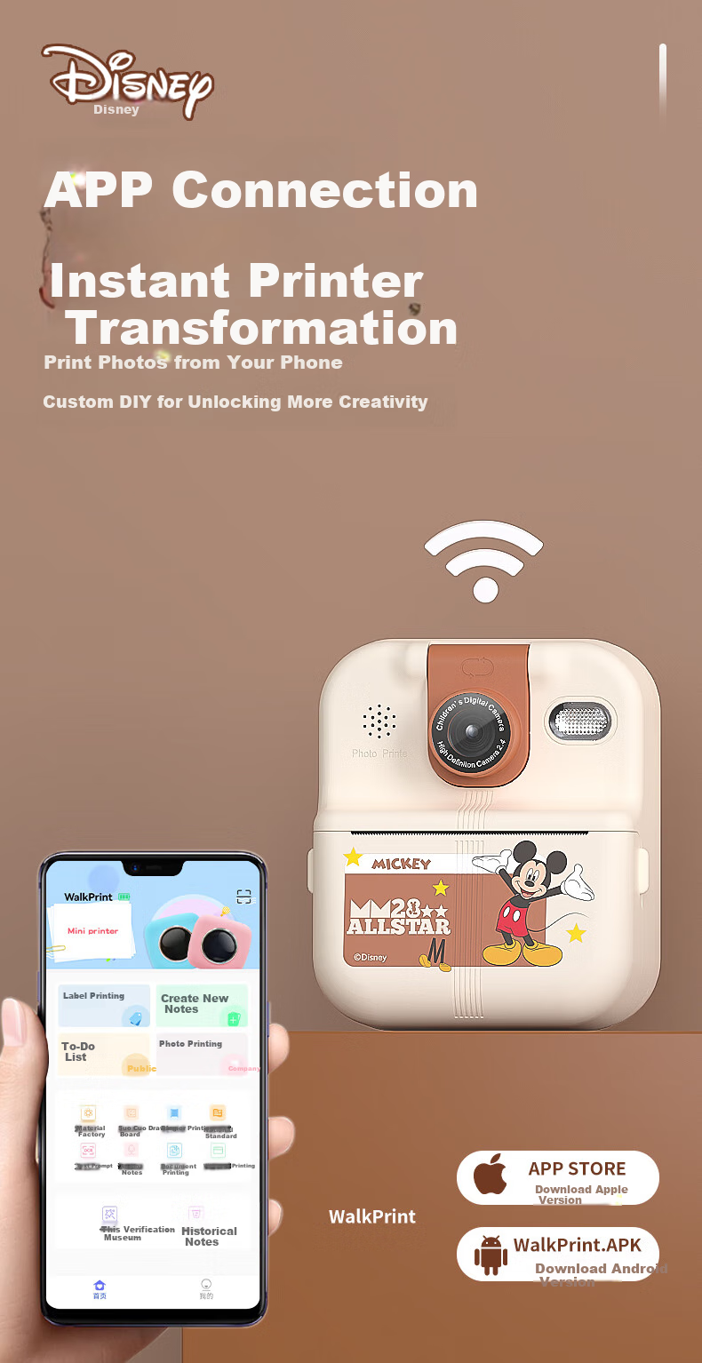 Disney Children's Camera, Instant Print Error Printer for Students, Photo-Taking Travel-Specific Camera, Doodle Colorful Gift for Boys And Girls' Birthday Toys, HD02 Mickey Mouse 5