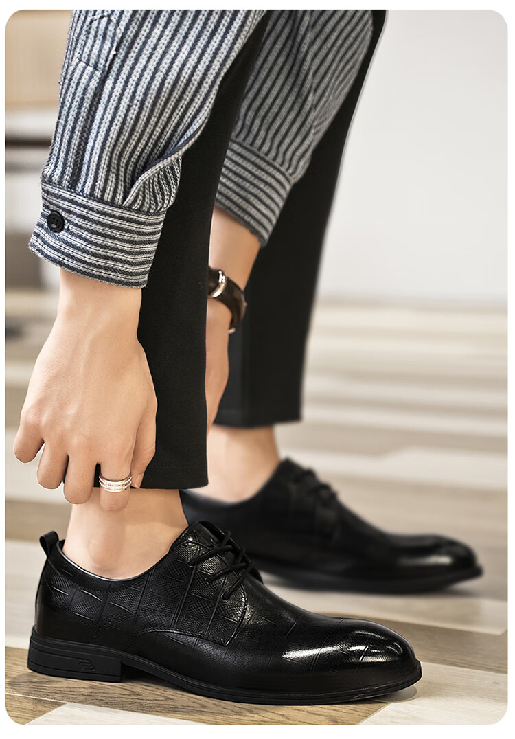 PLAYBOY Leather Shoes for Men, Spring/summer 2026 British Business Casual Shoes, Top-Grain Cowhide Formal Shoes, Black, Size 44 10