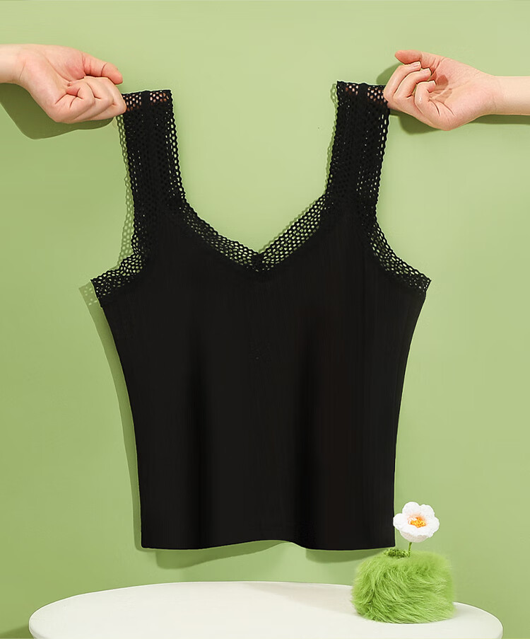 Hodo V-Neck Camisole for Women, Slimming, Nude Feel, Lace, Hollow-Out Design, Inner Wear Or Outer Wear, Classic Black, Size 165/90 10