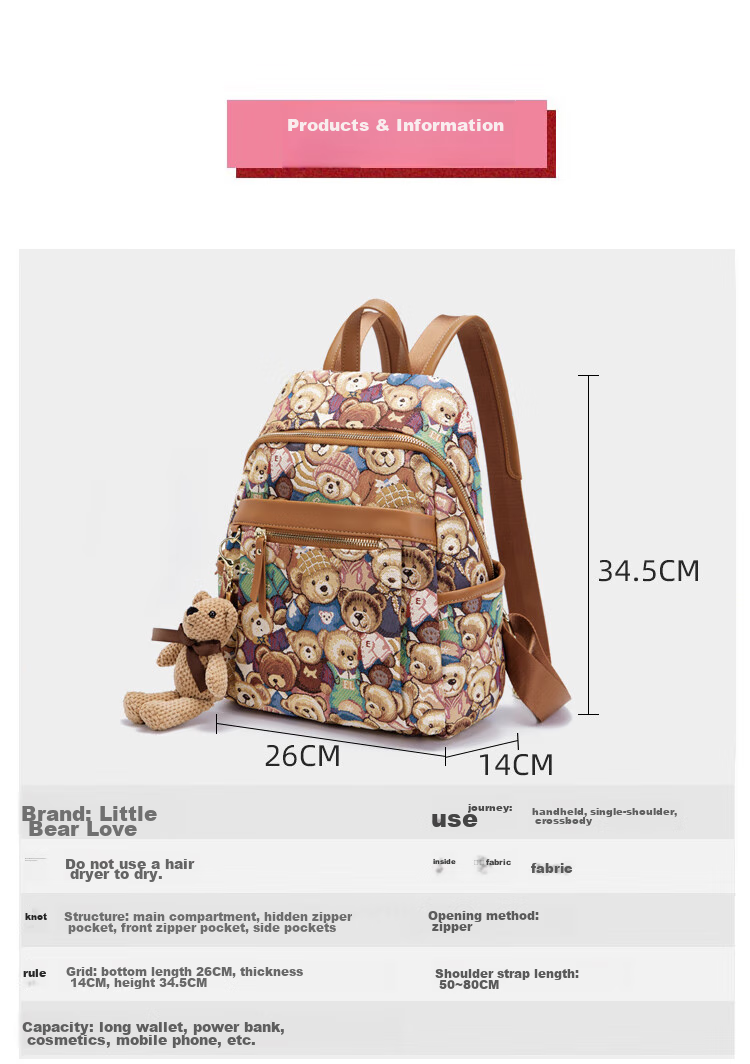 Xiaoxiongyilian Canvas Backpack for Students, Short-Trip Travel Bag with Large Capacity Compartments, Lightweight Women's Backpack, Valentine's Day Gift 12