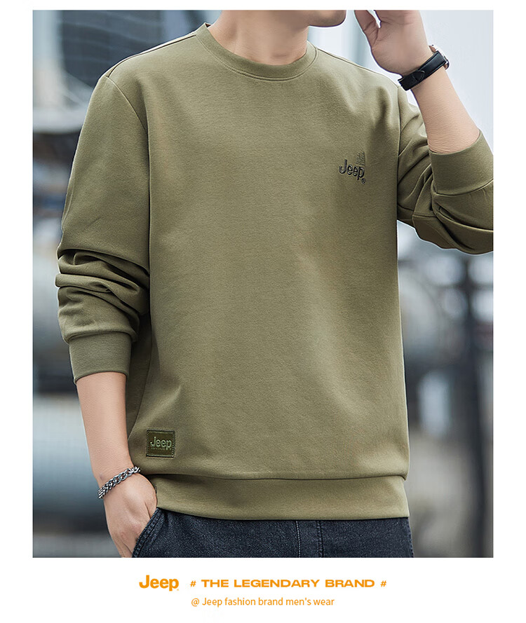 JEEP Sweatshirt for Men, Spring And Autumn Round Neck Long Sleeve T-Shirt, Loose Casual Clothing for Men, Black, XL 14