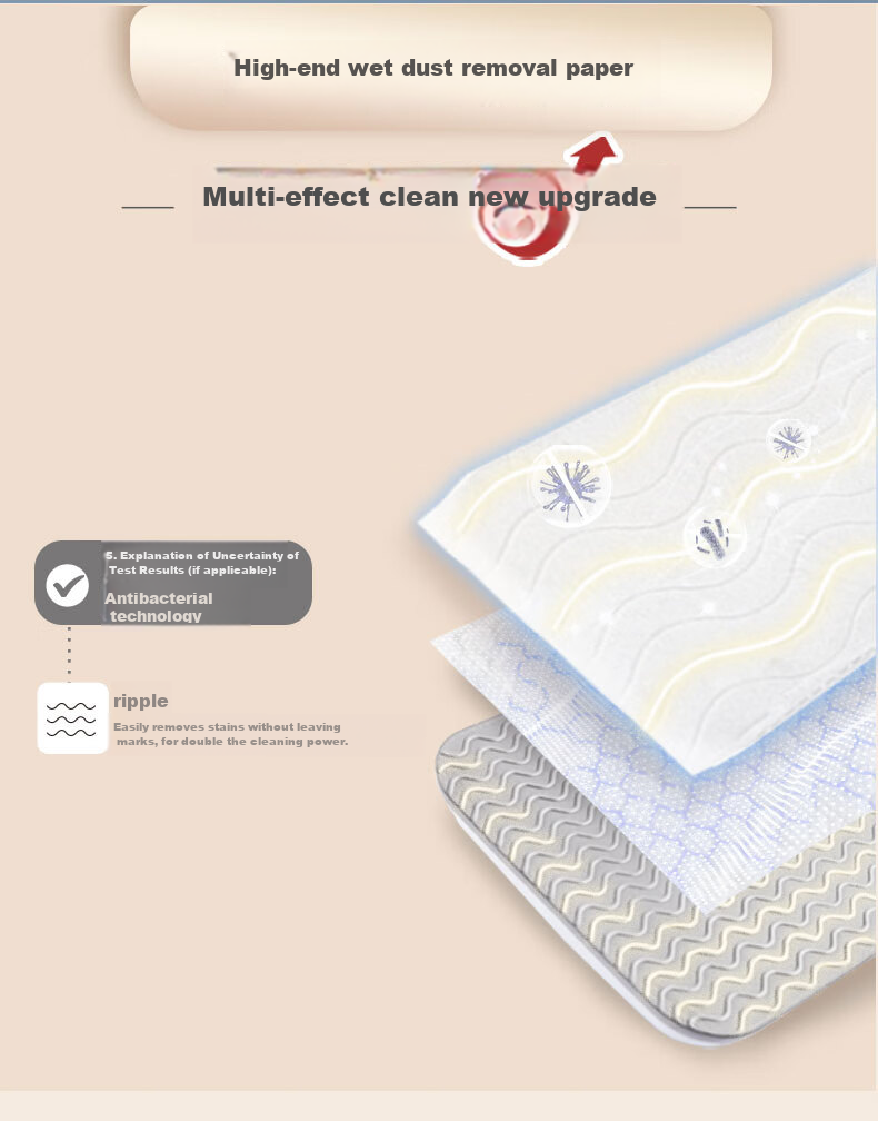 MIAOJIE Flat Mop Cloth, 25cm, 15 Pieces in Total, High-End Model, Wet-Type Paper, Zero Trace, Agile Dust Removal Mop Replacement Pack 1